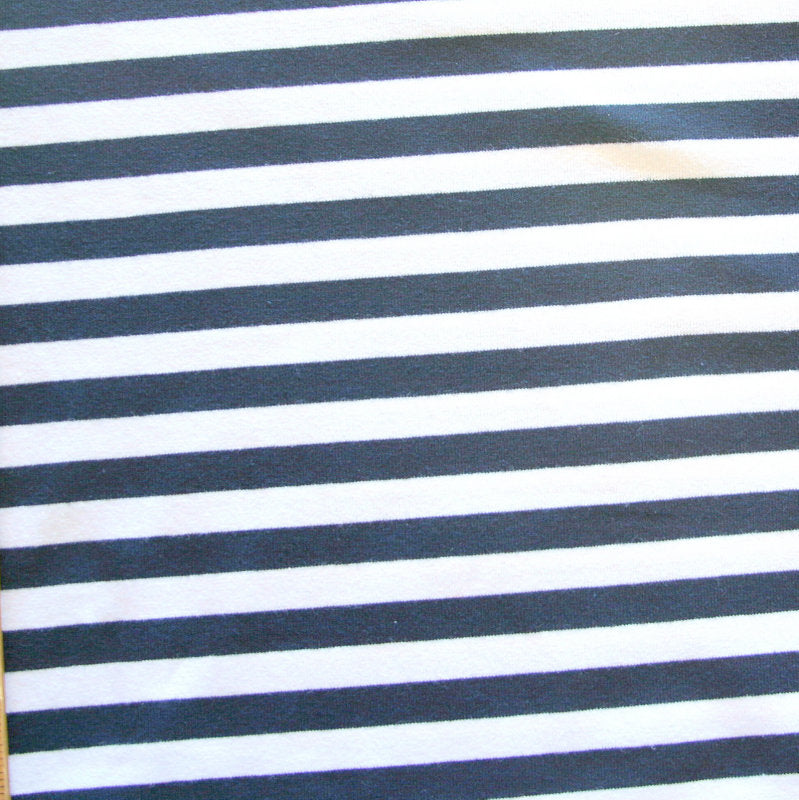Cotton Lycra Navy and White 3/8" Stripe Knit Fabric