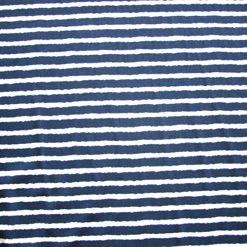 Nylon Lycra Swim Knit Navy and White Shaky Stripes