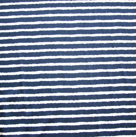 Nylon Lycra Swim Knit Navy and White Shaky Stripes