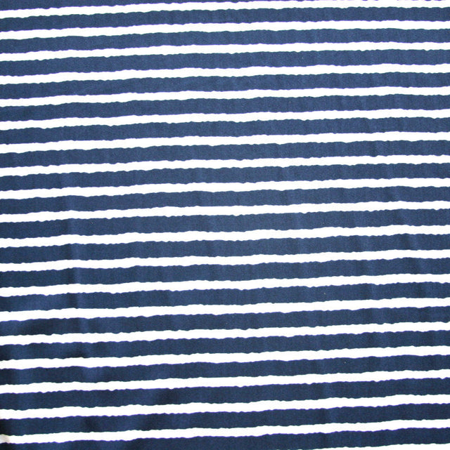 Nylon Lycra Swim Knit Navy and White Shaky Stripes
