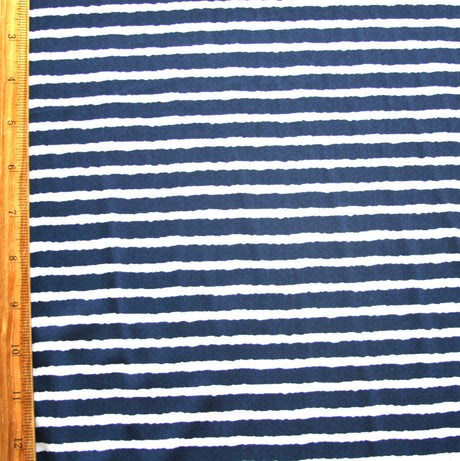 Nylon Lycra Swim Knit Navy and White Shaky Stripes