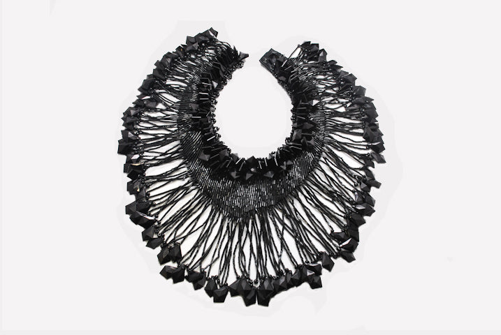 Beaded Fringe Neck Collar Applique Black