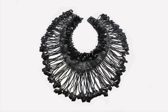 Beaded Fringe Neck Collar Applique Black