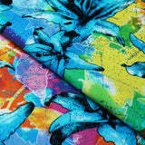 Neon Garden Nylon Spandex Fabric - Multicolor Blue Lily Floral Print, 58-60" Width (1 Yard)