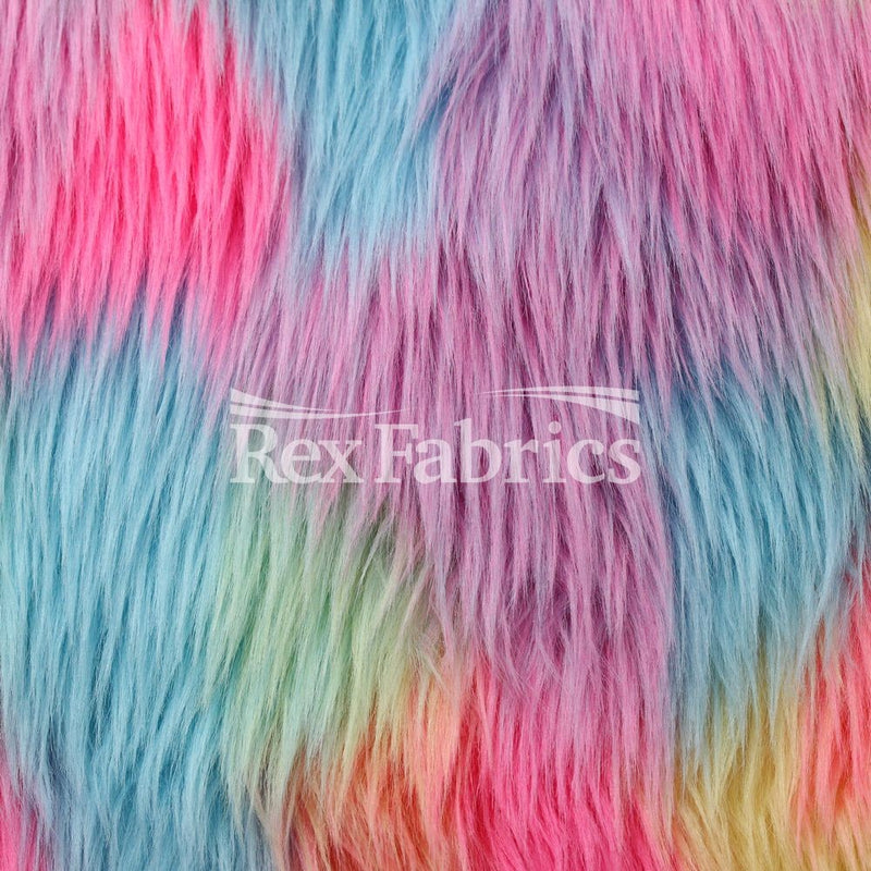Neon Patch Poly Acrylic Faux Fur Fabric - Neon Multicolor Patchwork, 61" Width (1 Yard)