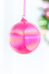 4" Iridescent Neon Pink Glass Ball Ornament