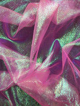 Neon Pink Crush Barbie Organza Polyester Fabric - Neon Pink, Sheer Iridescent Shimmer, 45" Width (1 Yard)