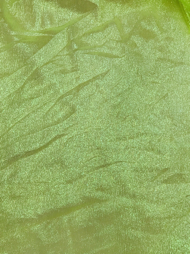 Neon Yellow Crush Barbie Organza Polyester Fabric - Neon Yellow, Sheer Iridescent Shimmer, 45" Width (1 Yard)