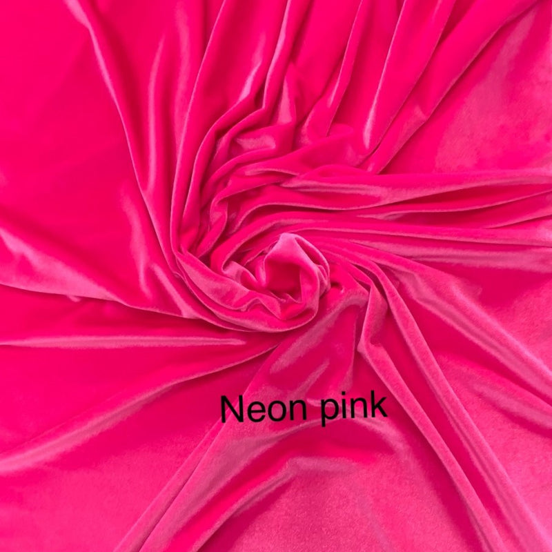 Neon Pink Stretch Velvet Fabric - Neon Pink, 58"-60" Width