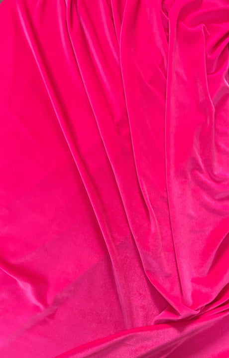 Neon Pink Stretch Velvet Fabric - Neon Pink, 58"-60" Width
