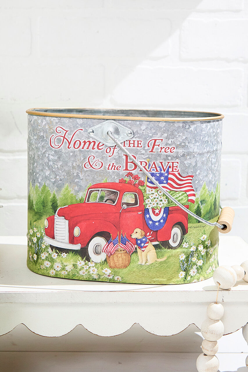 9.8" Nesting Metal Americana Truck Design Buckets - Set Of 3