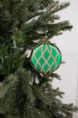 10cm Matte Glitter Flat Round Ornament - Green/Gold