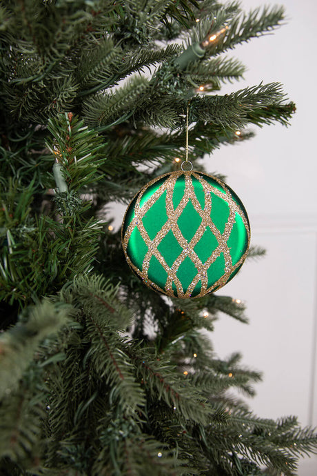 10cm Matte Glitter Flat Round Ornament - Green/Gold