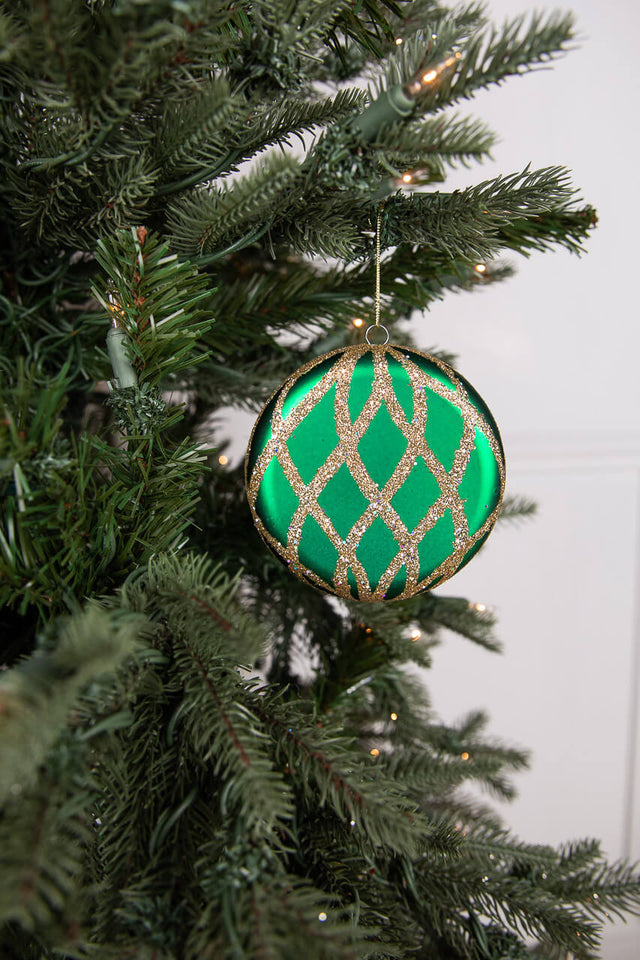 10cm Matte Glitter Flat Round Ornament - Green/Gold
