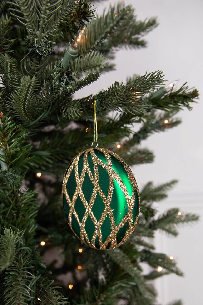 10cm Matte Glitter Flat Round Ornament - Green/Gold