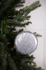 10cm Matte Glitter Flat Round Ornament - Silver