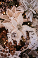 Ivory Woolly Fur Poinsettia Stem 24 Inch Christmas Flower Decor