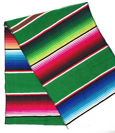 Mexican Serape Cotton Fabric - Multicolor Woven Stripes, 14" X 84" (1 Table Runner)
