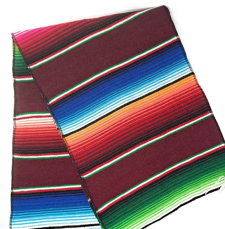 Mexican Serape Cotton Fabric - Multicolor Woven Stripes, 14" X 84" (1 Table Runner)