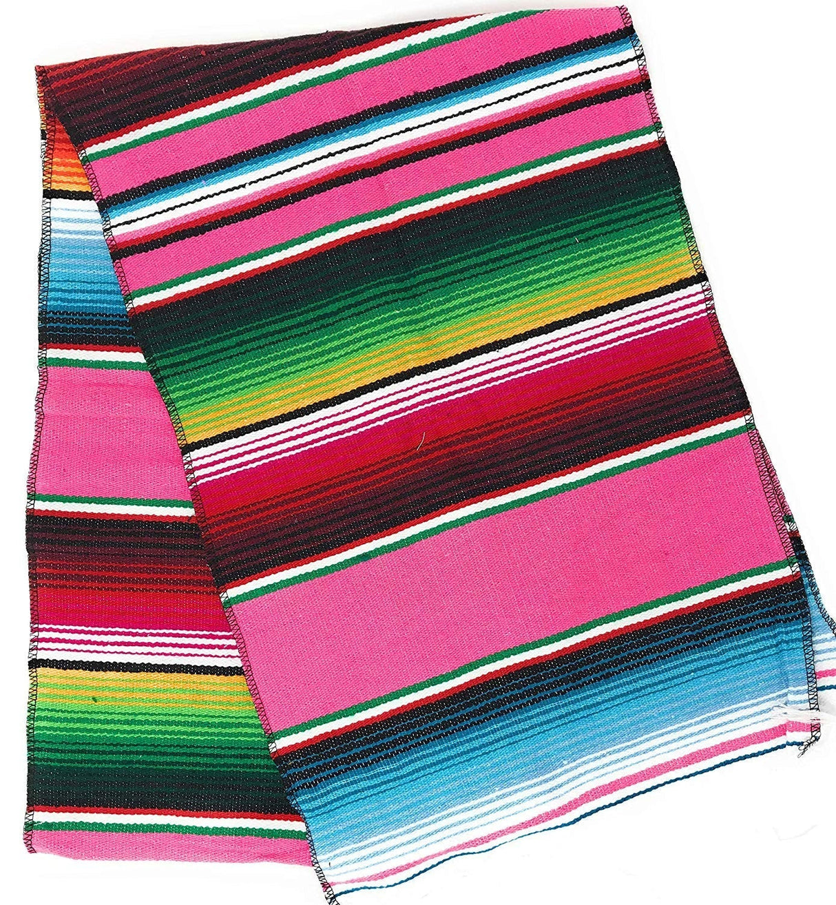 Mexican Serape Cotton Fabric - Multicolor Woven Stripes, 14" X 84" (1 Table Runner)