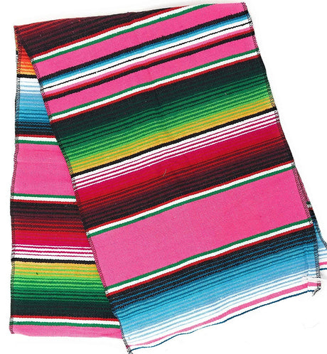 Mexican Serape Cotton Fabric - Multicolor Woven Stripes, 14" X 84" (1 Table Runner)
