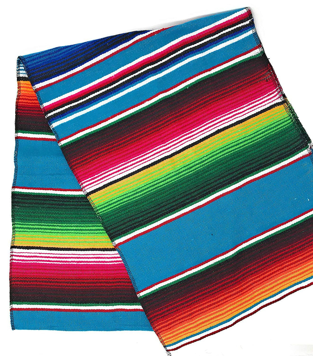 Mexican Serape Cotton Fabric - Multicolor Woven Stripes, 14" X 84" (1 Table Runner)