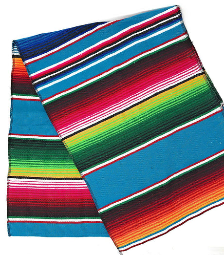 Mexican Serape Cotton Fabric - Multicolor Woven Stripes, 14" X 84" (1 Table Runner)