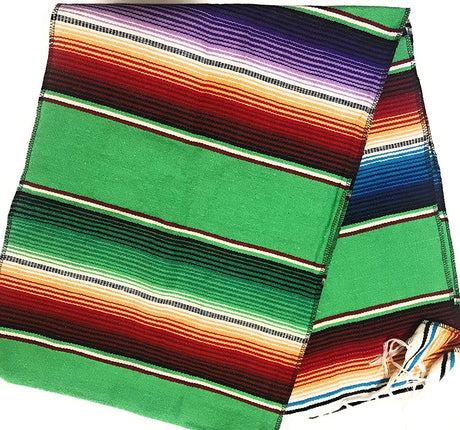 Mexican Serape Cotton Fabric - Multicolor Woven Stripes, 14" X 84" (1 Table Runner)