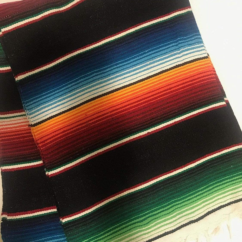 Mexican Serape Cotton Fabric - Multicolor Woven Stripes, 14" X 84" (1 Table Runner)