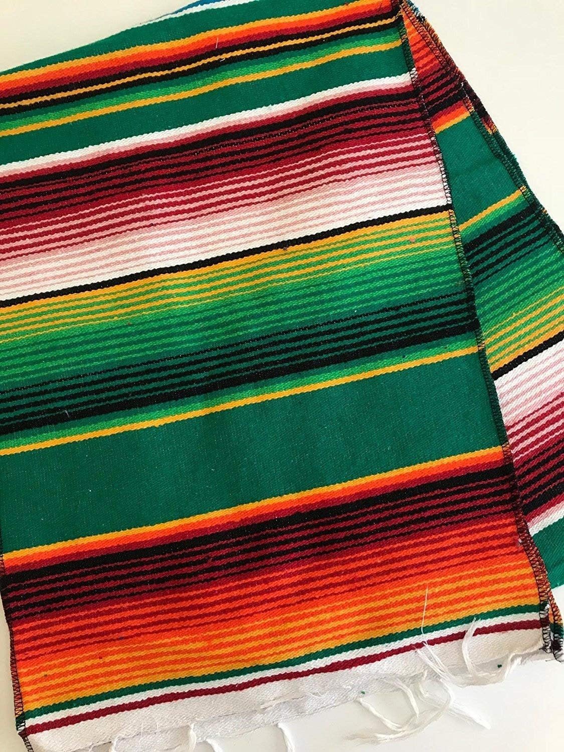 Mexican Serape Cotton Fabric - Multicolor Woven Stripes, 14" X 84" (1 Table Runner)