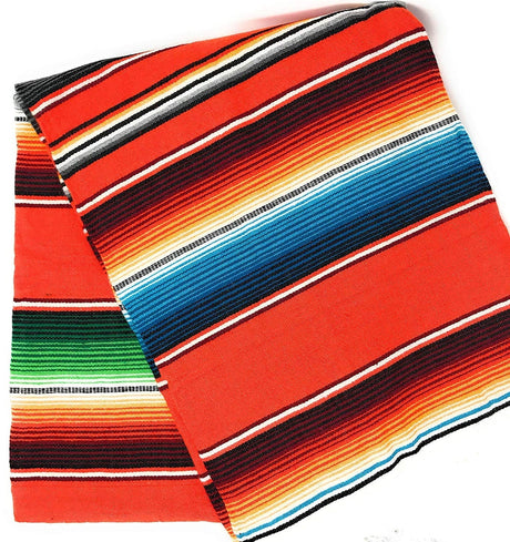 Mexican Serape Cotton Fabric - Multicolor Woven Stripes, 14" X 84" (1 Table Runner)