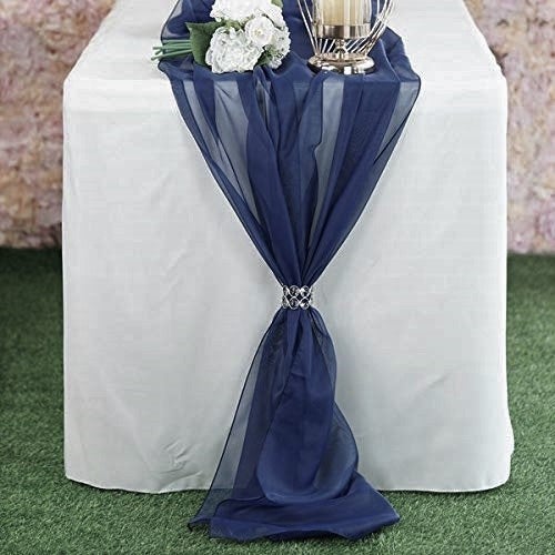 Chiffon Table Runner Polyester Fabric - Navy Blue, 18" X 180" (1 Piece)