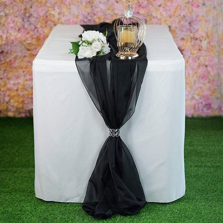 Chiffon Table Runner Polyester Fabric - Black, Sheer, 18" X 180" (1 Runner)