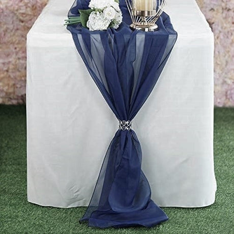 Chiffon Table Runner Polyester Fabric - Navy Blue, 27" Wide, 120" Long (1 Piece)