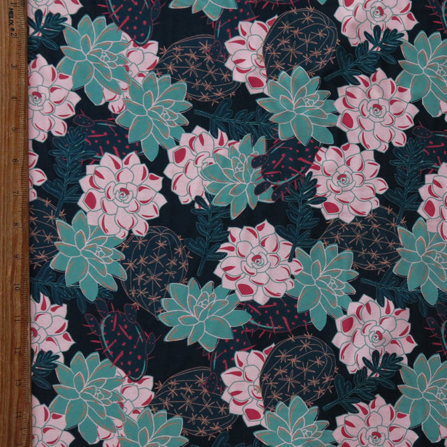 Swim Knit Nylon Spandex Succulent Floral 4-Way Stretch UPF 50+