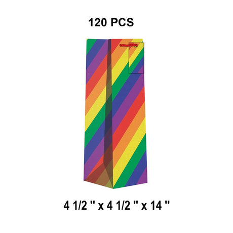Patterned Wine Gift Bags   4 1/2" X 4 1/2" X 14"  Rainbow Stripe - 60 EACH