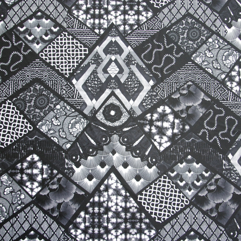 Swim Knit Nylon Spandex Abstract Print Black White Grey