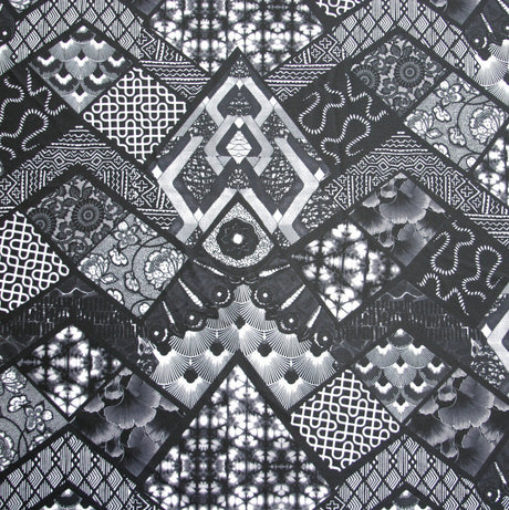 Swim Knit Nylon Spandex Abstract Print Black White Grey