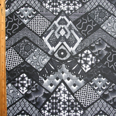 Swim Knit Nylon Spandex Abstract Print Black White Grey