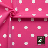 Cotton Lycra Knit Natural Polka Dots on Fuchsia