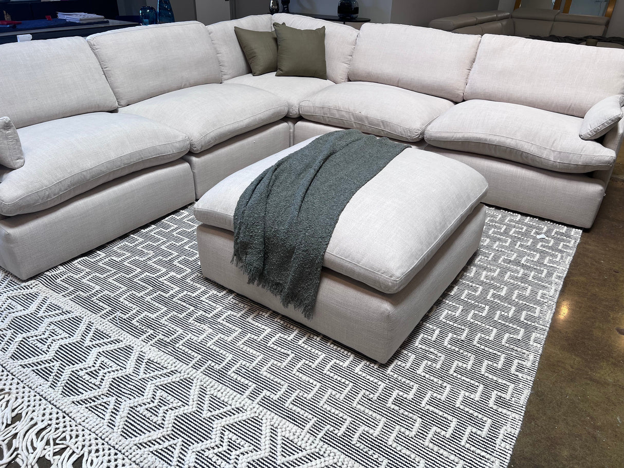 Noor Rug Collection Wool Cotton Blend Fabric - White Black, Hand Made Bohemian, 9' X 12' (1 Piece)