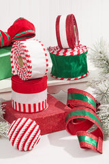 4" x 10 Yard Green Dupioni with Red & White Piping Ribbon