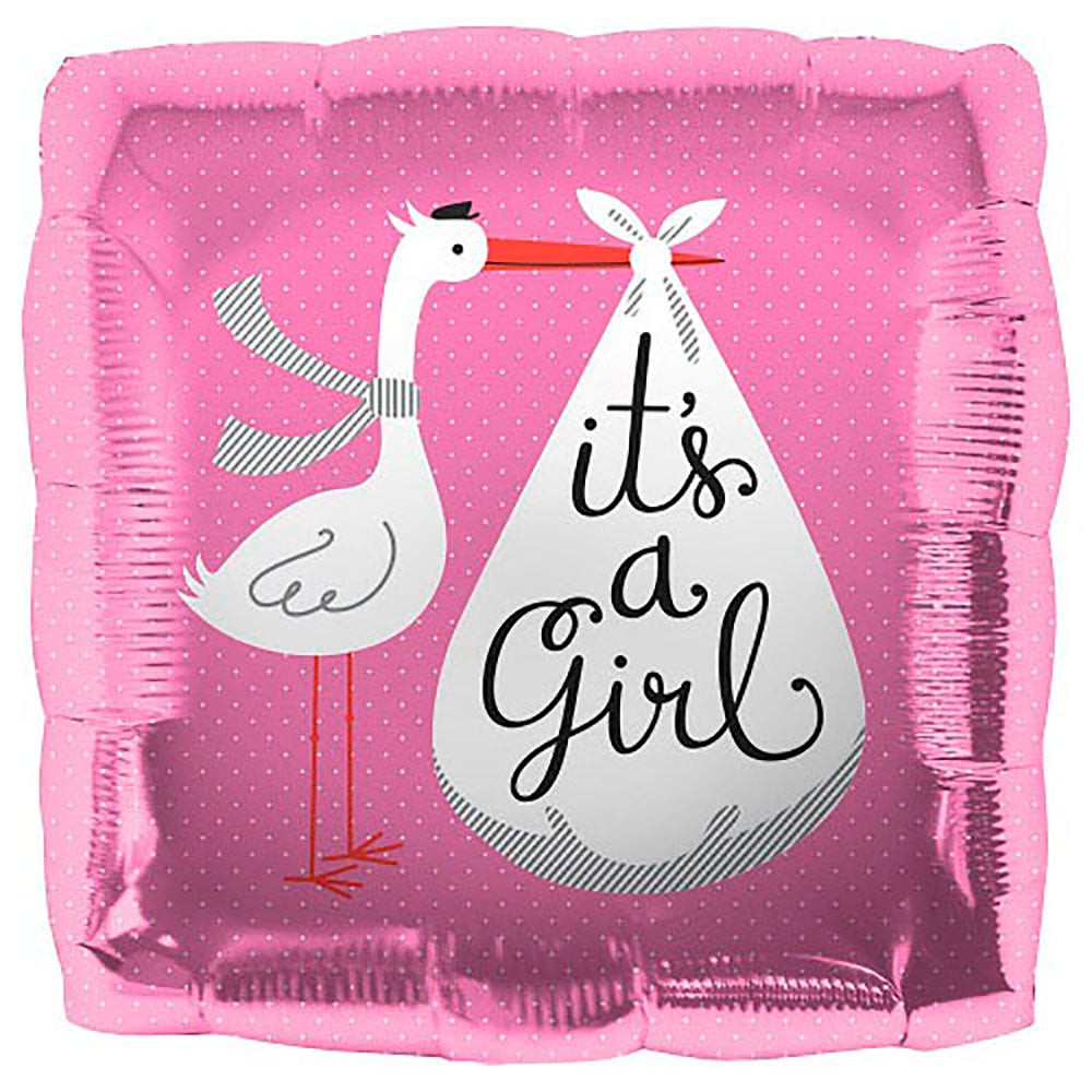 Girls 18 Inch It's A Girl Stork Foil Balloon