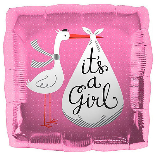 Girls 18 Inch It's A Girl Stork Foil Balloon