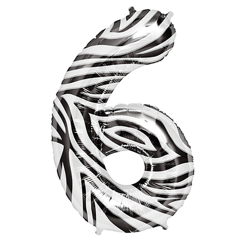 Foil Balloon Number 6 Zebra