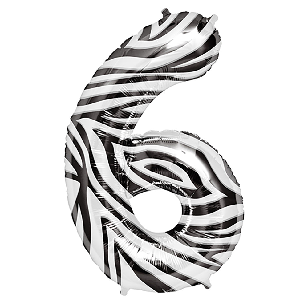 Foil Balloon Number 6 Zebra