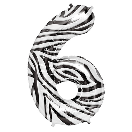 Foil Balloon Number 6 Zebra