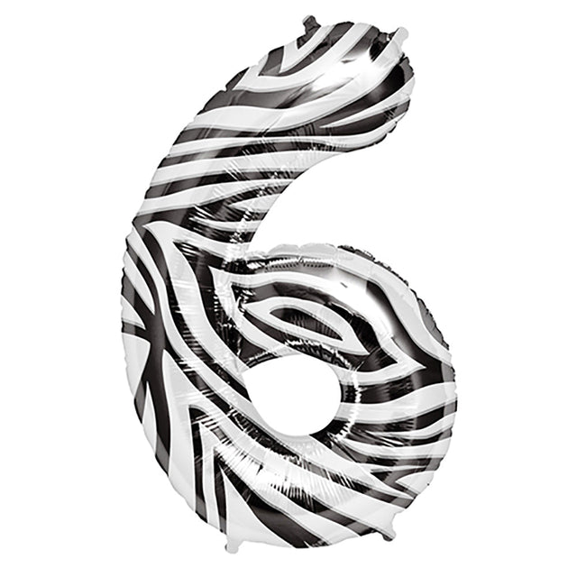 Foil Balloon Number 6 Zebra