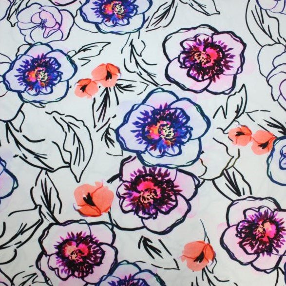 Printed Spandex Watercolor Poppies Blue