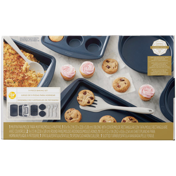 Wilton Diamond-Infused Non-Stick Navy Blue Baking Set, 9-Piece